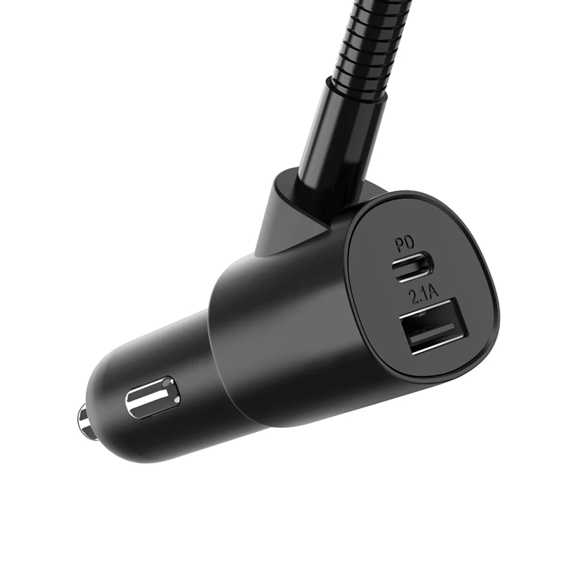 New Design Dual USB Ports Type-C Fast Car Charging Flexible Goose Neck Wireless Car Bluetooth FM Transmitter Handsfree