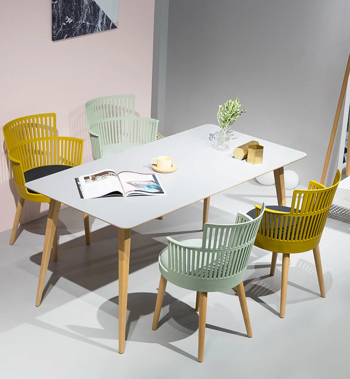Rectangle Dining Table with Wood Legs Dining Table for Kitchen and Dining Room Modern Furniture (White)