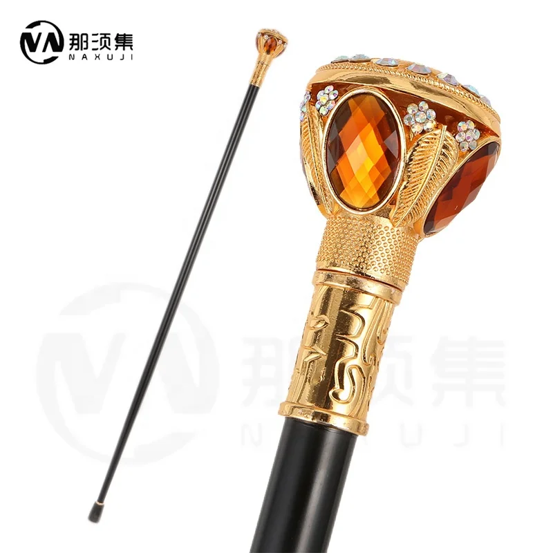 Gold and silver handle inlaid with diamonds Luxury Walking Stick Fashion Cane Plate Cosplay Crosier Stick 92cm