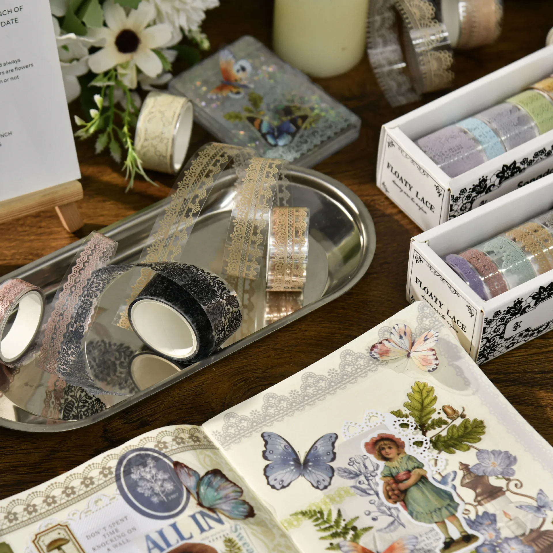 Transparent vintage lace pet deco tape for scrapbooking diy handcraft decoration