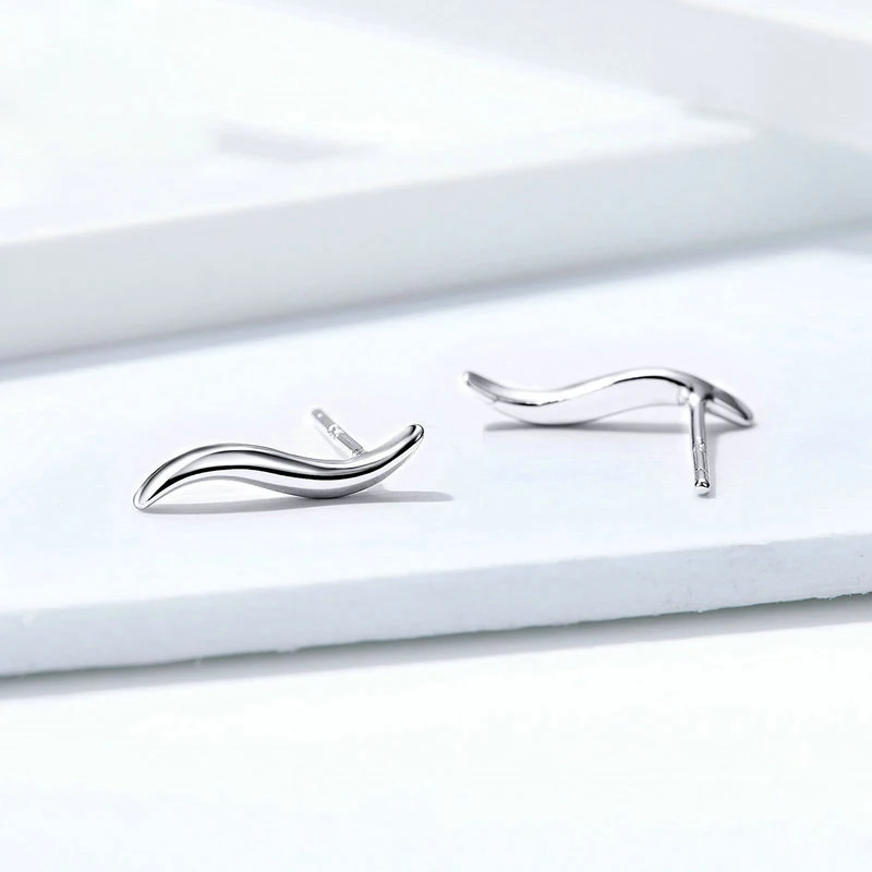  Popular 925 sterling silver minimalist earrings female line white gold plated jewelry