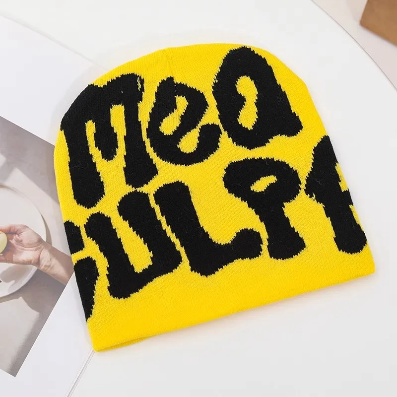 Wholesale Unisex Custom Logo Acrylic Knit Flanging Beanie Hat with Full Print Winter Hat
