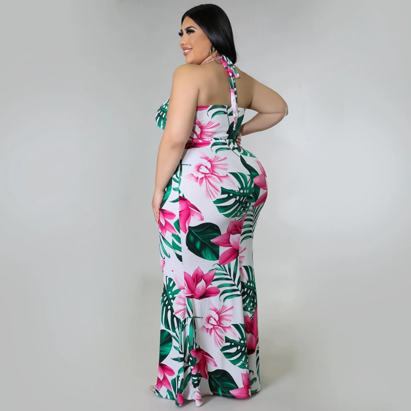 BA731  2022 New arrival fashion Summer clothes floral two piece long skirt set plus size women clothing