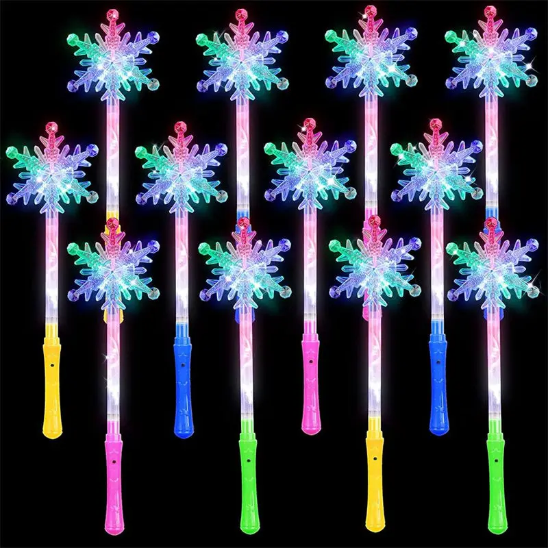 Factory Price Christmas party supplies LED Toys Snowflake Stick Light Up Snow Magic LED Wand