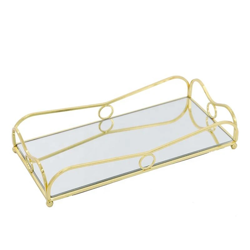 Gold Mirror Vanity Tray Large Perfume Glass Metal Makeup Decorative Rectangle Mirrored Jewelry Organizer for Vanity Bathroom