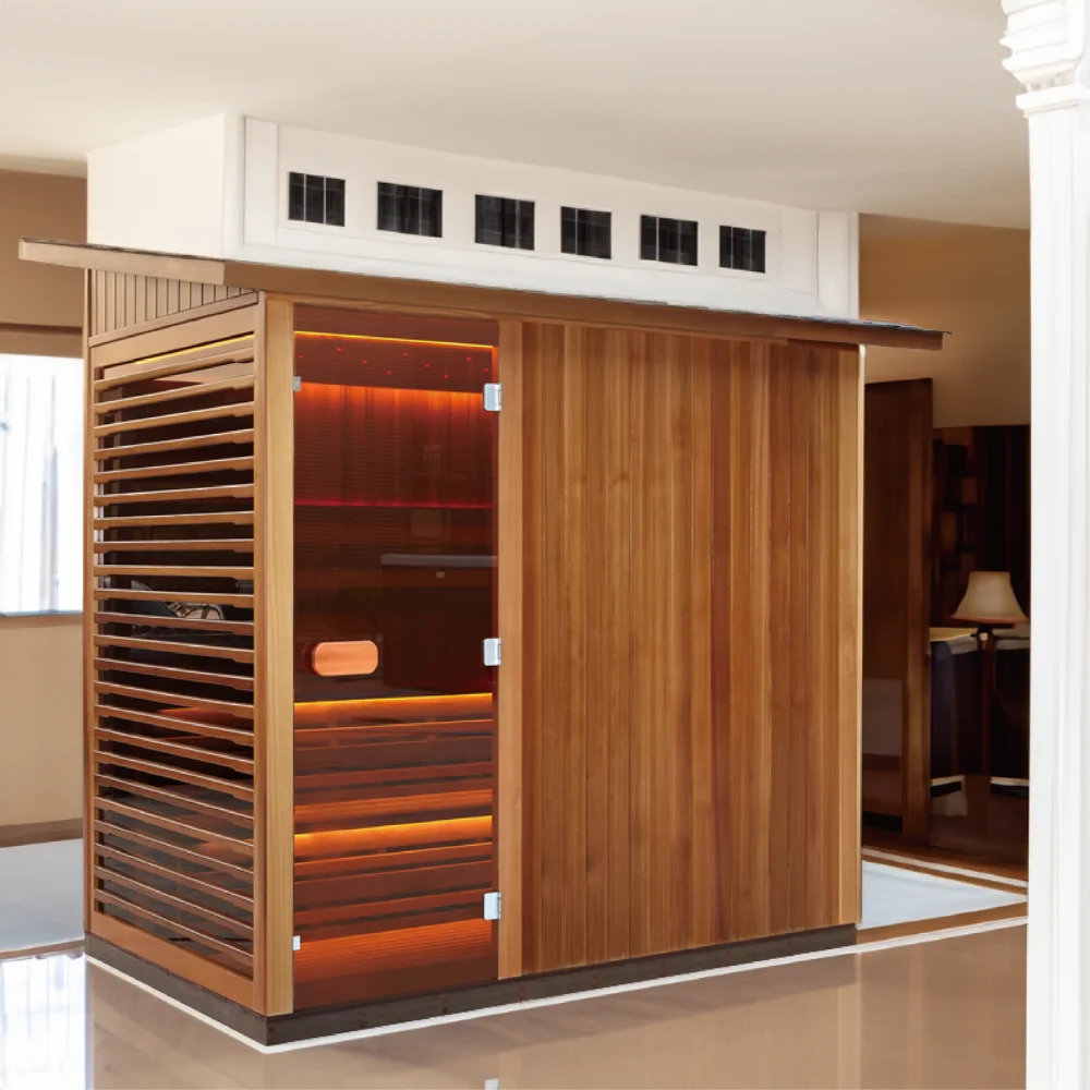 Outdoor Hemlock Wood 5 Person Luxury Dry Steam Sauna Room for Sale Personal Shower Combo Bath Wooden