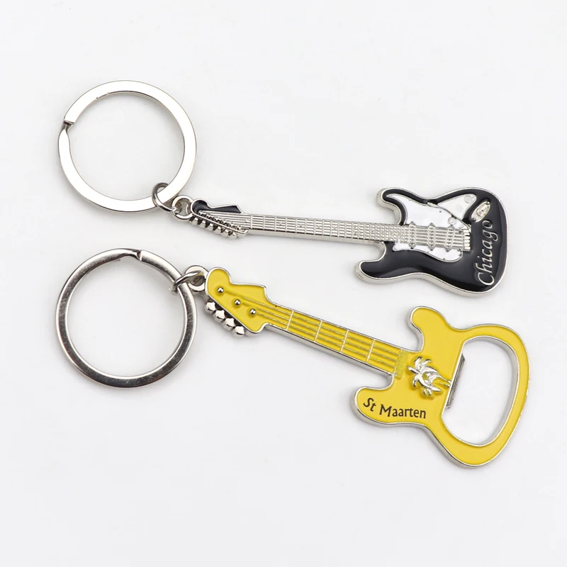 Wholesale Custom Logo Design Enamel Souvenir Keychain Guitar Shape Metal Beer Bottle Opener Keychain