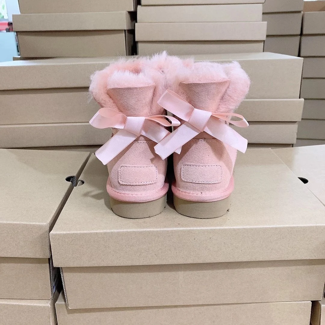 2021 Winter Kids warm designer wool boots Children warm fur snow boots with bow