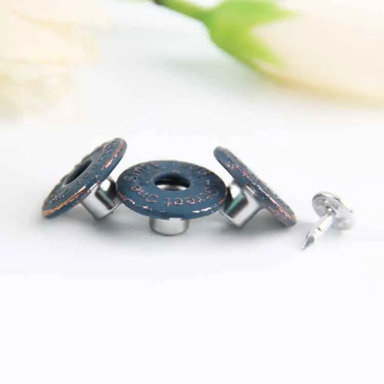 Custom Zinc Alloy Vintage Style 17MM Metal Buttons With Engraved Pattern Jeans Button And Rivets For Clothes