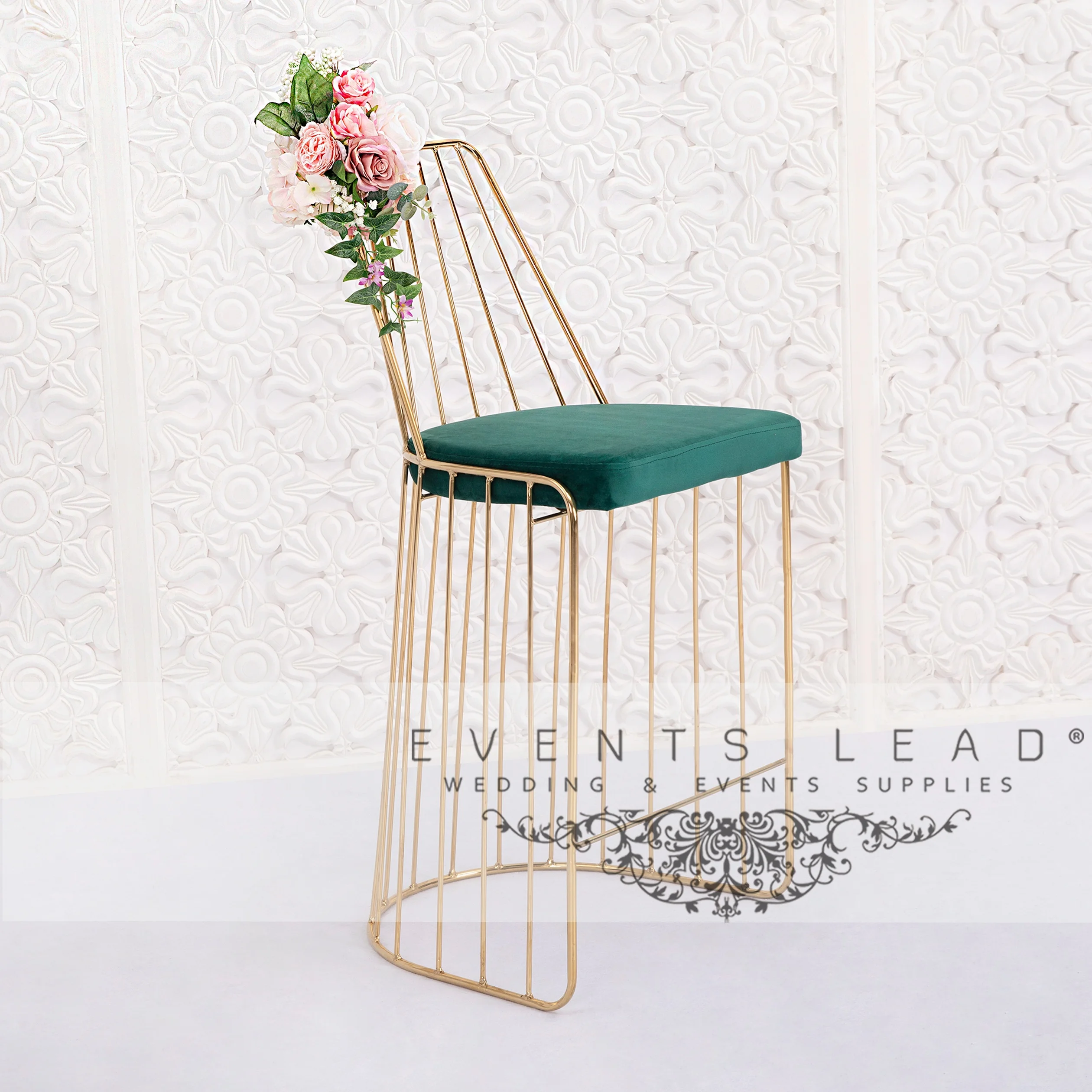 Золотая железная трубка, барная мебель, стул, стул с зеленой подушкой