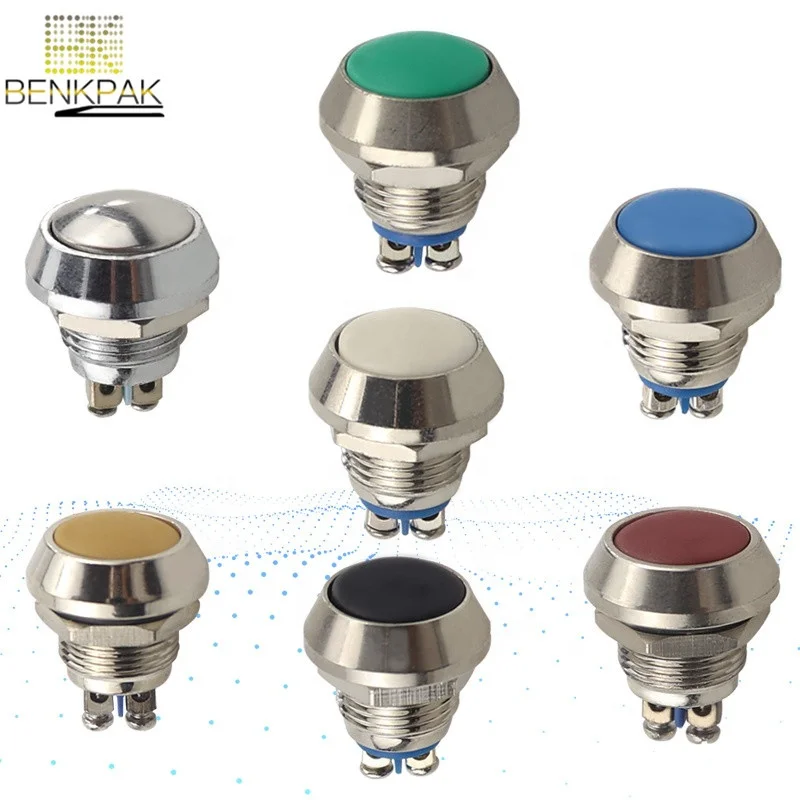 12mm anti-vandal metal momentary pushbutton switch metal switch 1NO