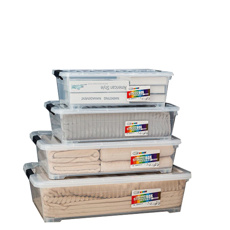 Transparent storage box under the bed with pulleys, flat storage box, clothing , plastic storage box under the bed