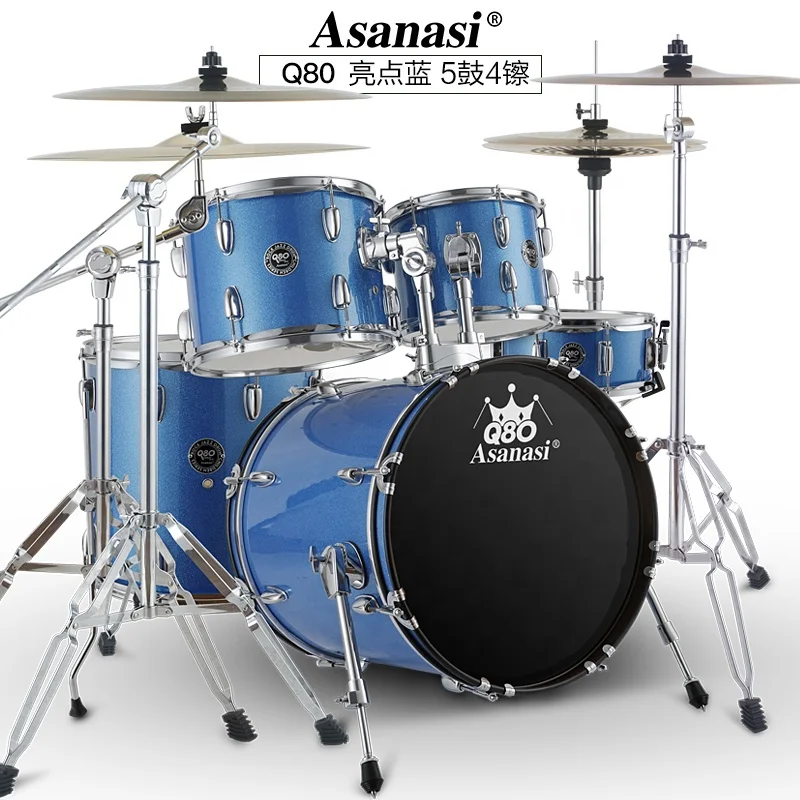 High quality professional drum set 5 drums 4 cymbals percussion instruments painted blue for children