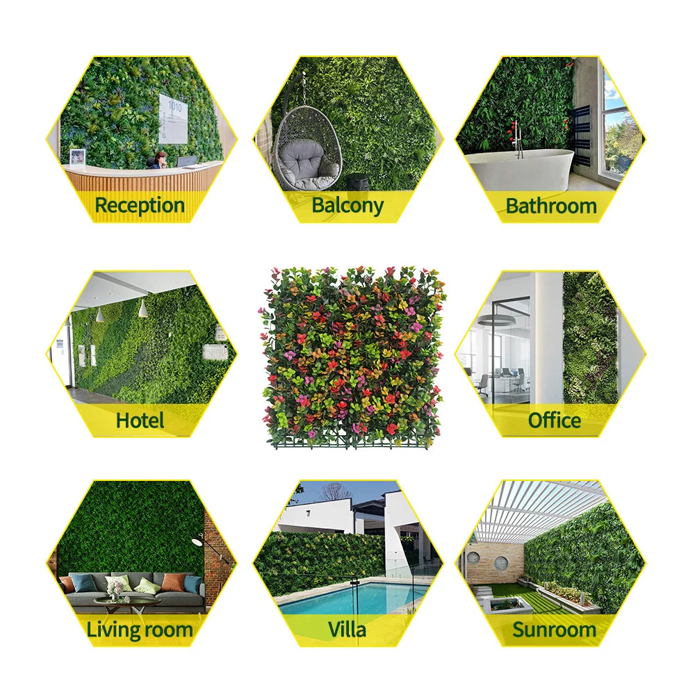 Vertical garden outdoor simulated five color reineckia carnea green wall panel artificial hedge plants for hotel