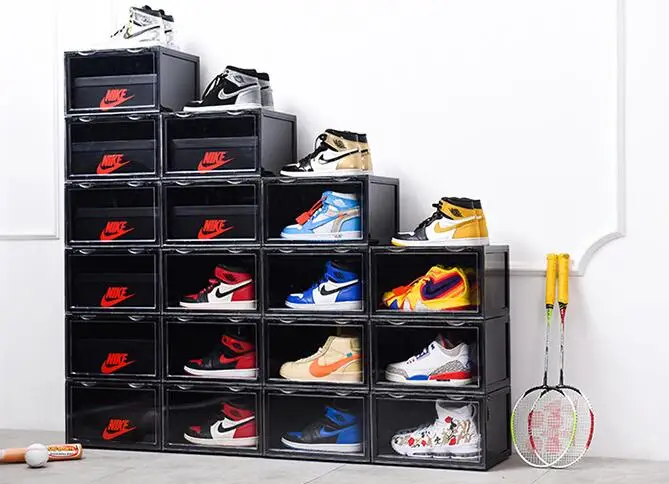 
wholesale organizer plastic collapsible transparent sport storage shoe box 