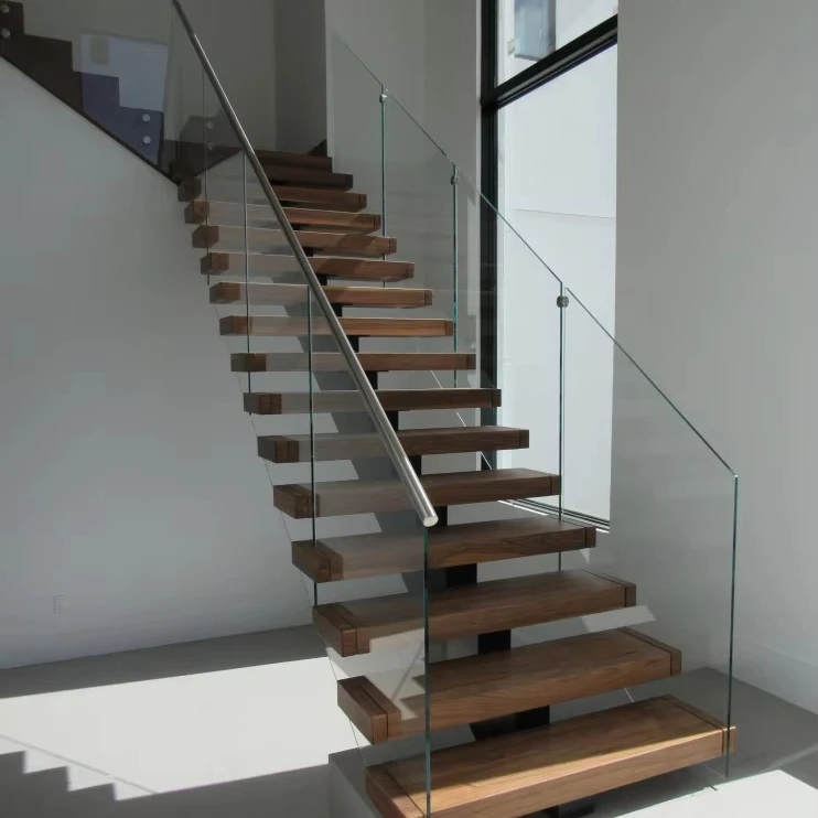 DBM straight staircase modern carbon steel mono beam beech/oak wood tread stairs indoor/staircase design for houses
