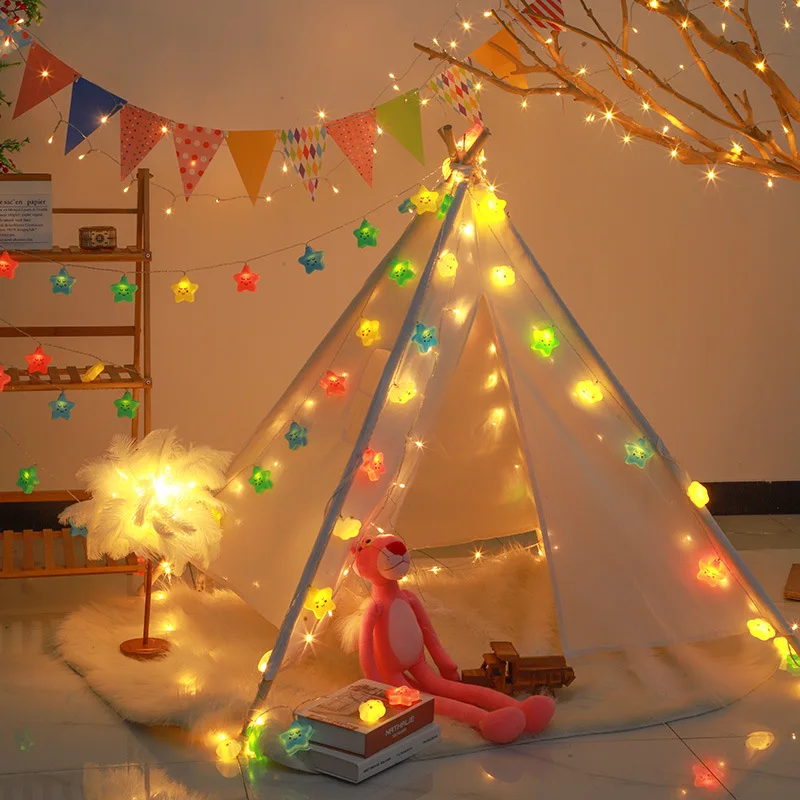 TSINYE LED Battery Powered Room Light Kids Cute Star Face Shape Lamp Corridor Decor Small Night Light Christmas String Light