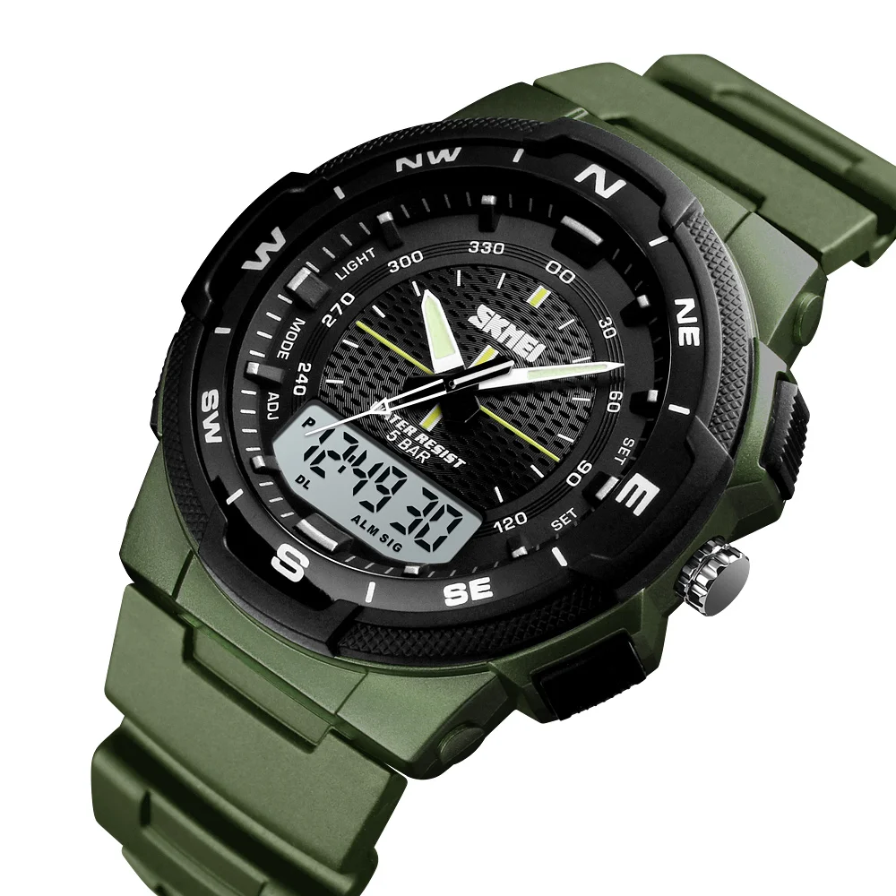 SKMEI 1454 Quartz Digital movement Dual Display Men Sports Wristwatches 3 Time Chronograph Male Clock relojes para