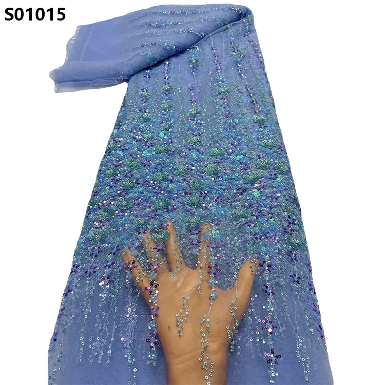 CHOCOO Newest Beauty African Sequins Embroidery Lace Fabric Dress Making Material Lace With Sequins