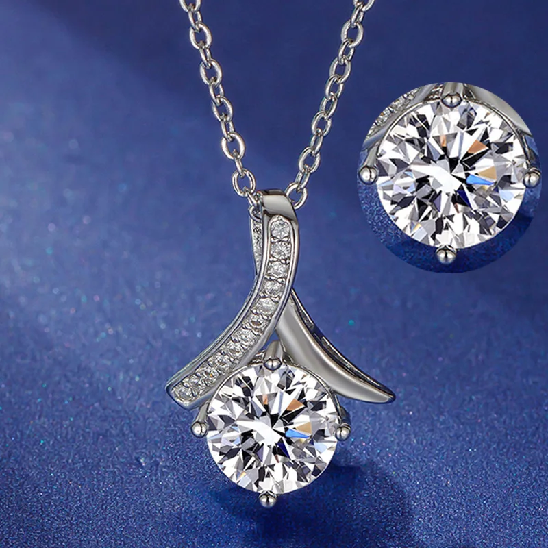 925 Sterling Silver Plated Solitaire Cubic Zirconia Necklace Exquisite Sparkling Round Cut Diamond Pendant Necklace Wedding