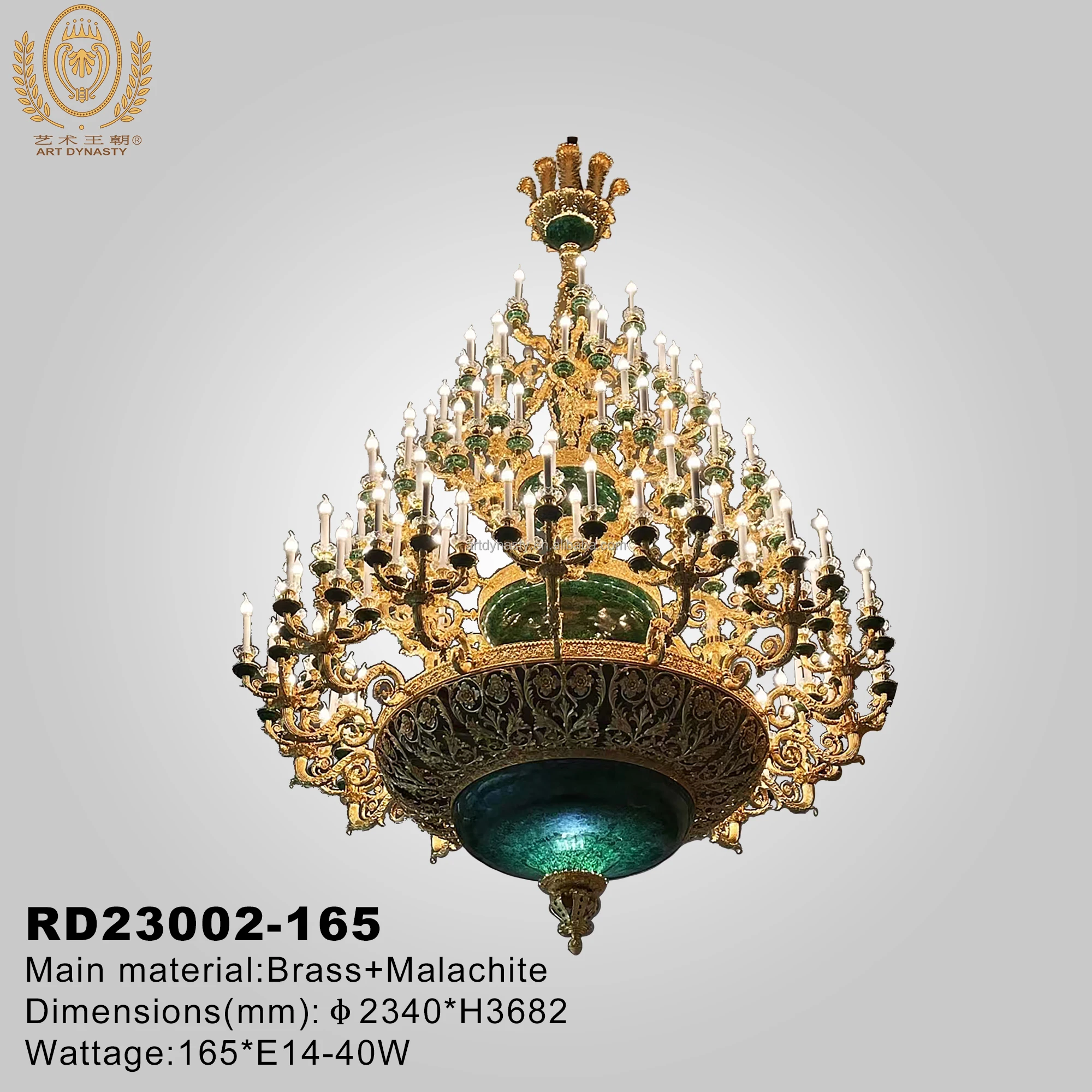 Hotel Lobby Luxurious Large Malachite Pendant Lamp Chandelier 165 Lights Energy Saving for Villa Classical Carved Gilded Brass