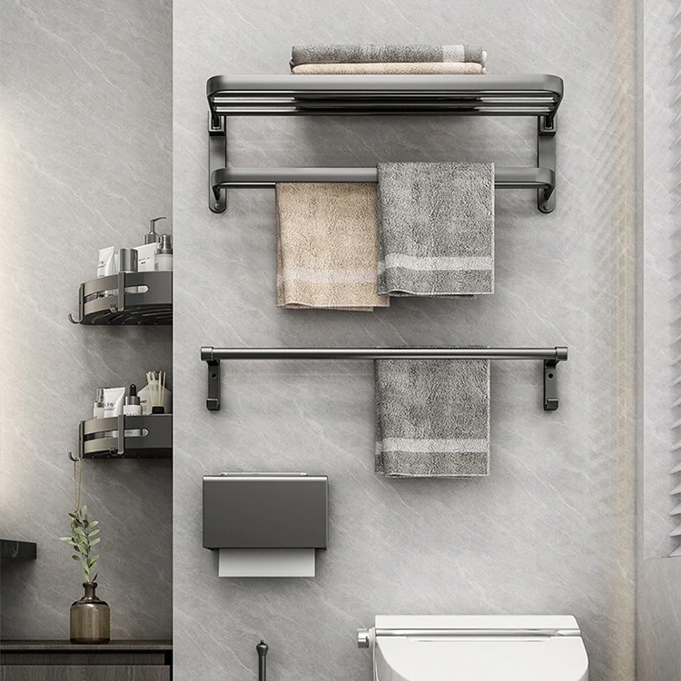 New Product Aluminum Towel Rack Triangle Basket Tissue Box Bathroom Storage Holder Set