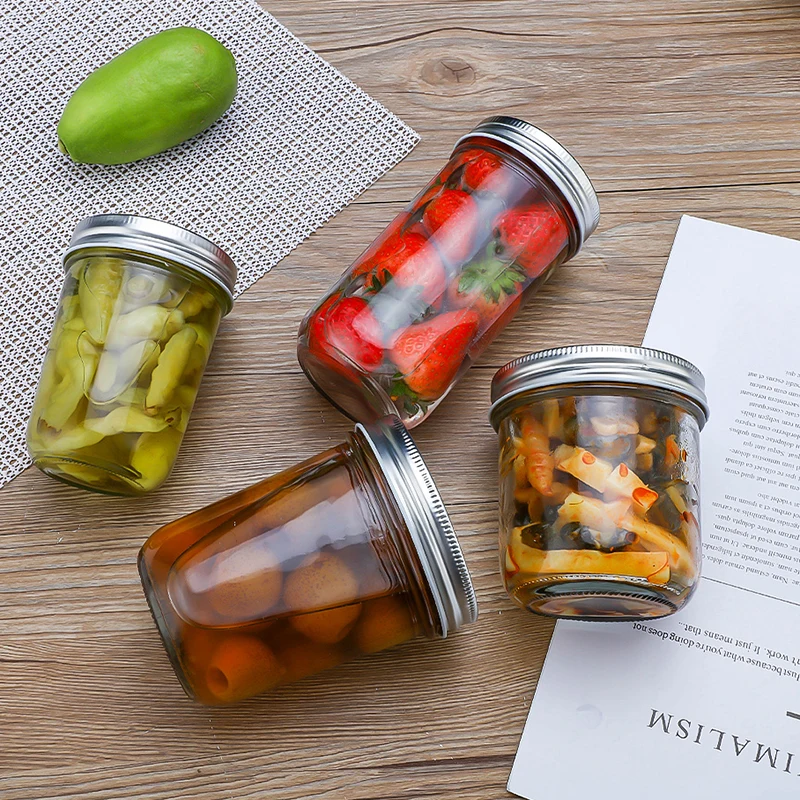 Оптовая продажа от поставщика стеклянная банка для хранения пищевых продуктов с широким горлышком