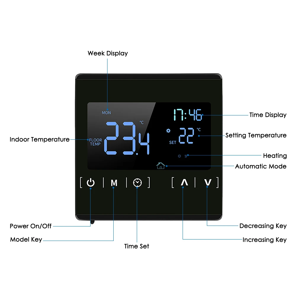 LCD Touchscreen Thermostat Programmable Electric Floor Heating System Thermoregulator Touchscreen Automatic Thermostat
