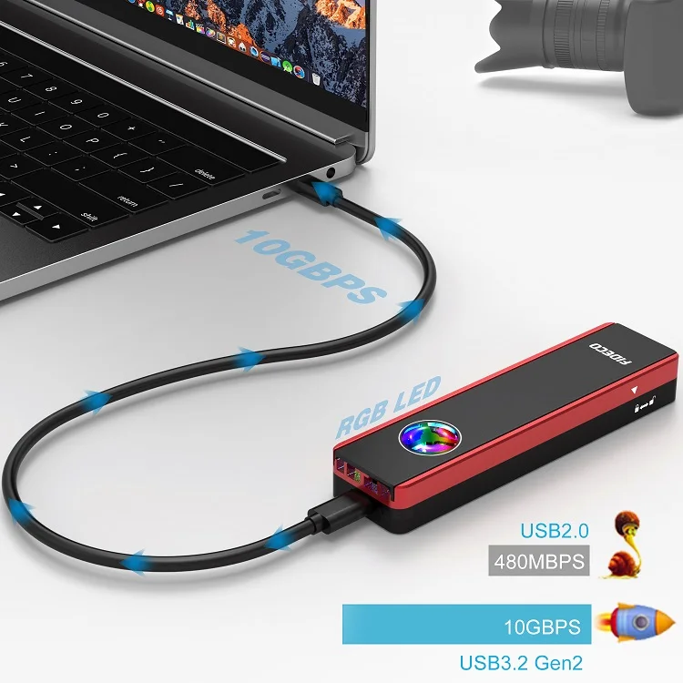 FIDECO Sdd Case for Ngff Nvme M.2 Ssd Storage Case USB A C 2 in 1 Gen2 Dual Protocol Sata Pcie M.2 Nvme Enclosure