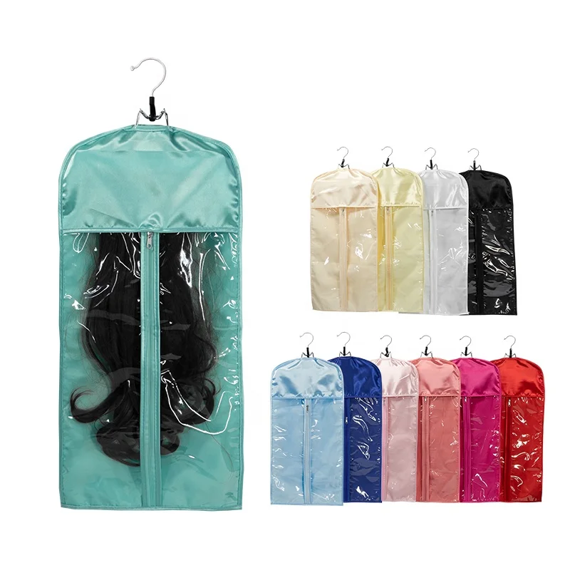 Low Moq Logo Custom Factory Wholesale Satin Wig Packaging Bags Wig Storage Bag with Hanger