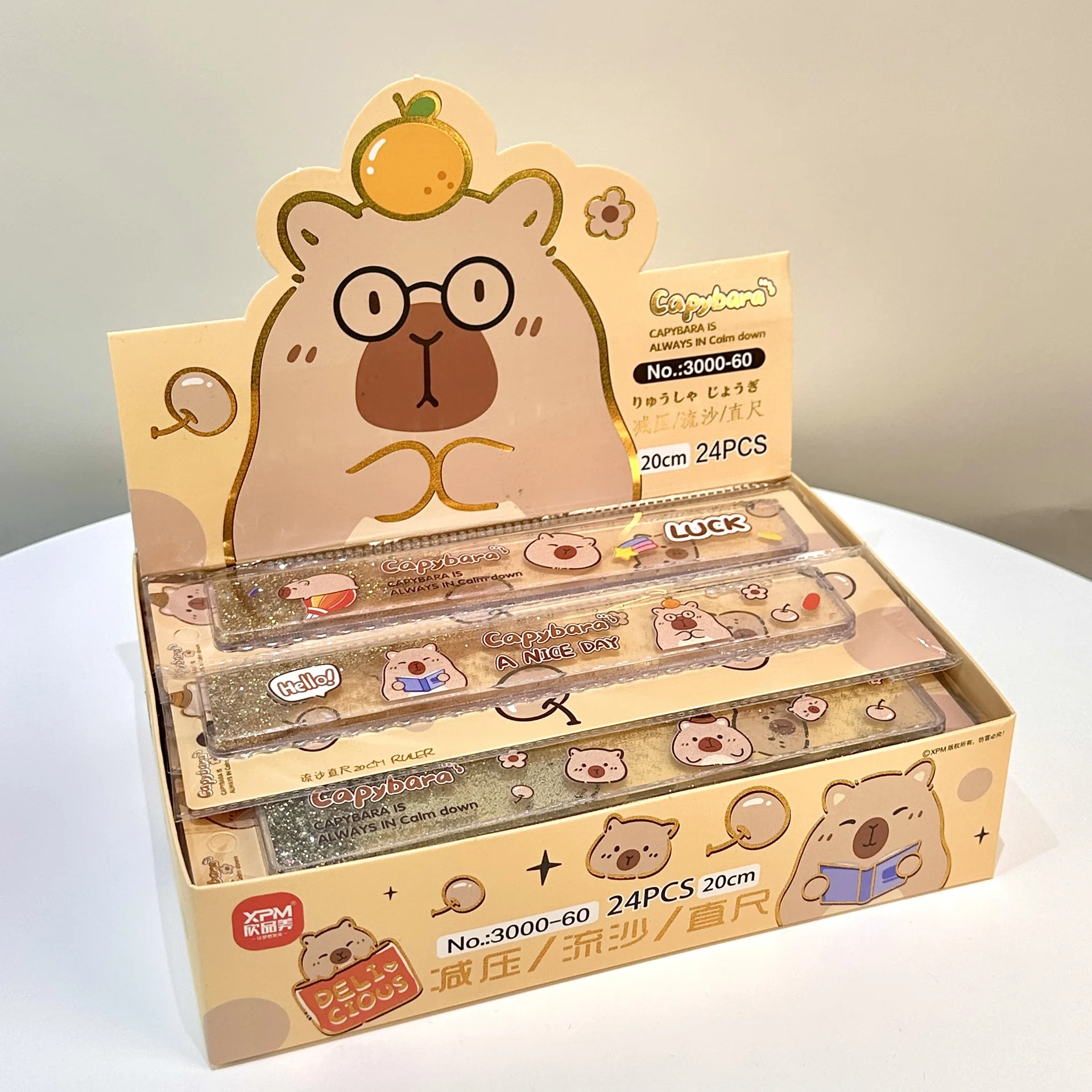 Cute Capybara Cat liquid acrylic plastic cute cartoon animal quicksand glitter straight ruler 20cm