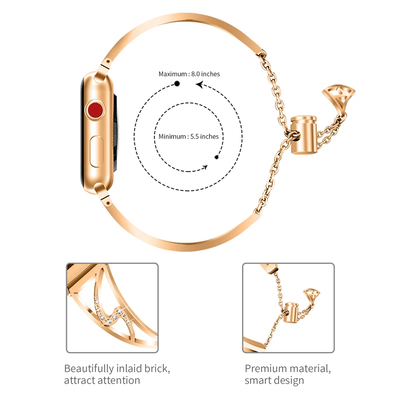 HK1018 Custom Silvery Metal 316 Stainless Steel Women Crystal Necklace 44 45 49mm Straps For Appel Watch Band