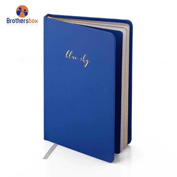 Custom printrd Blue Embossed Logo PU Notebook With Elastic Pen holder