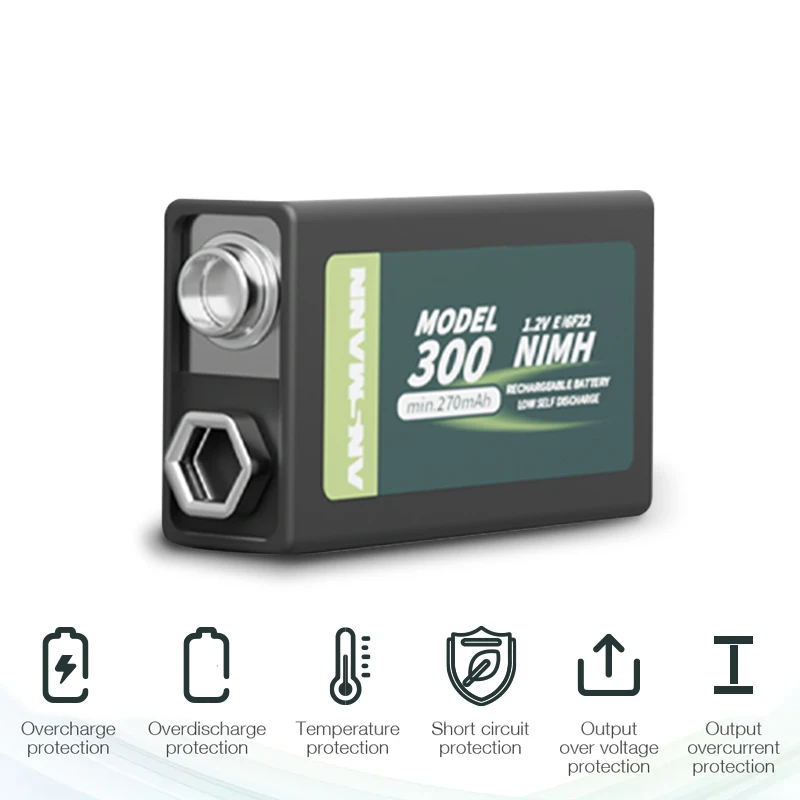 Ansmann Europe Quality nickel metal hydride batteries rechargeable ni-mh 300mah 9V rechargeable battery