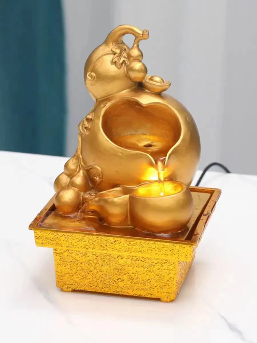 Home Decoration Gold Ingot Resin Crafts Feng Shui Fountain Desktop Gifts Housewarming Gift Indoor Water Fountain