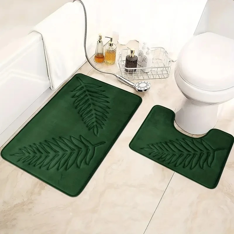 TOP seller   Higher quality wholesale leaf 2 piece Memory Foam   bath mat set 3pcs bathroom rug sets Toilet U-Shape Mat