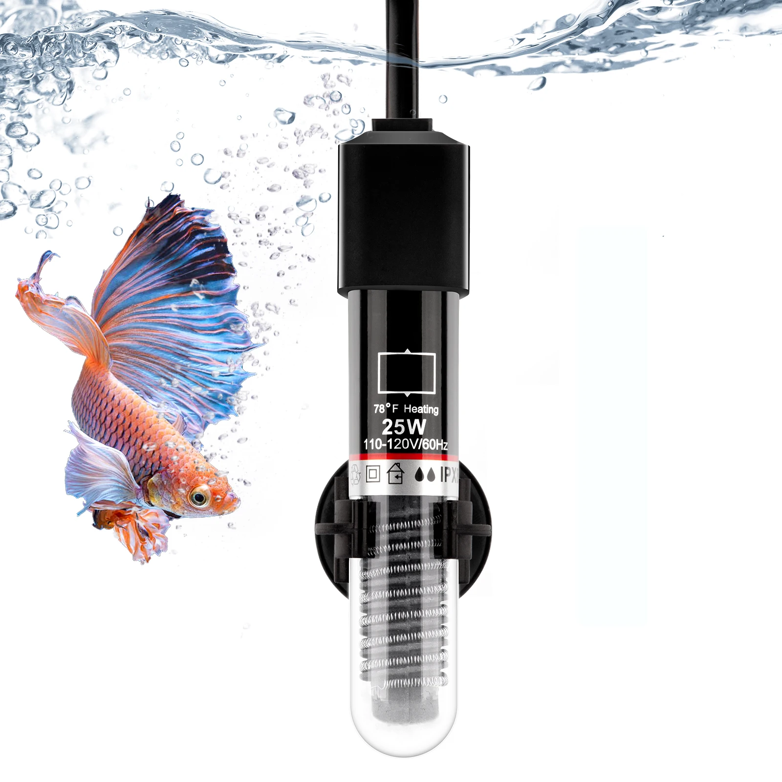 50W Aquarium mini heater 64°F-93°F Fish Tank Safety Submersible Automatic Quartz tube Heater