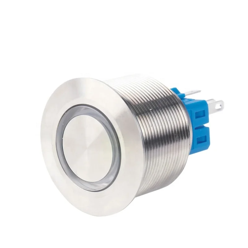 30A single pole ring type normally closed normally open Super flat ring LED lighted Metal push button switch with long pins