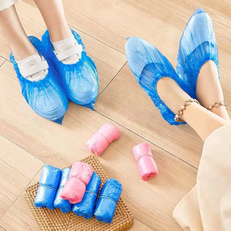 waterproof protective plastic pe disposable elastic blue non skid shoe cover for automatic shoe cover dispenser