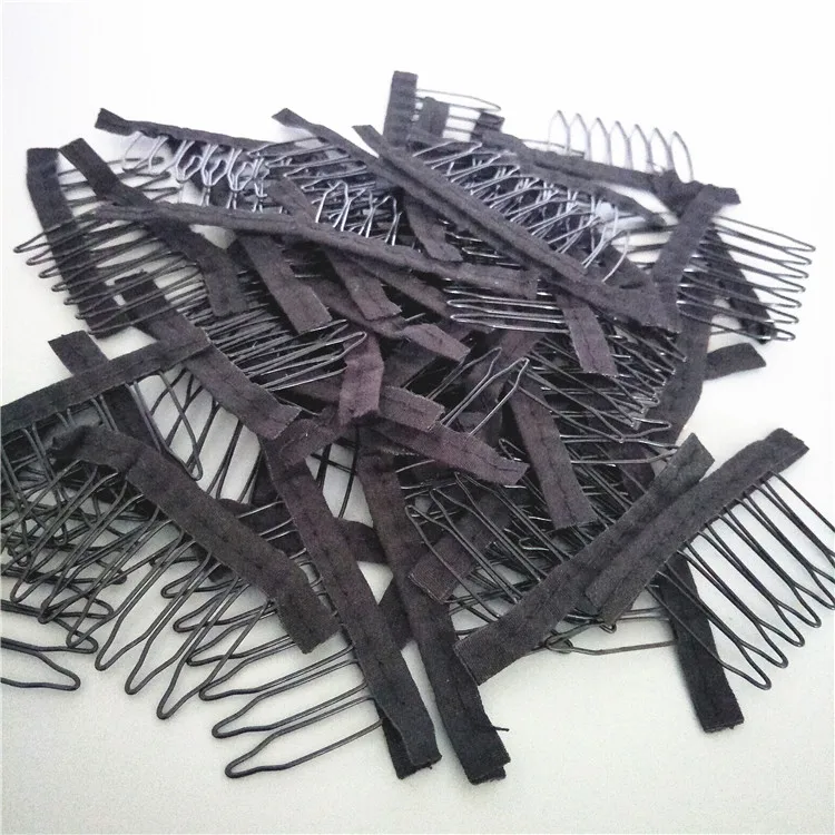 black cloth 100 pieces/lot wig accesseries tools 7-teeth black cloth wig comb clips for wigs