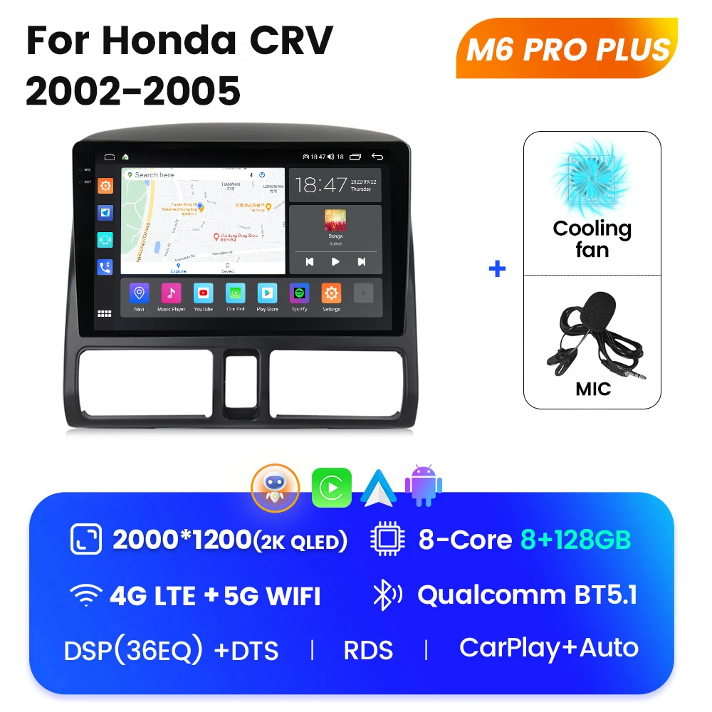 M6 PRO car stereo android 11 Car GPS for Honda CRV 2002-2005 GPS BT car multimedia player with camera