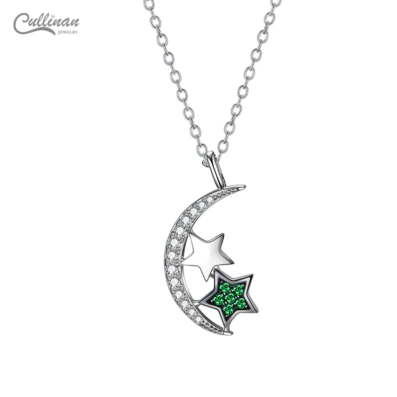 Wholesale Popular Moon Shape Pendant Cz Necklace 925 Italy Silver Necklace Jewelry Elegant Moon Necklace For Women Girls Friends