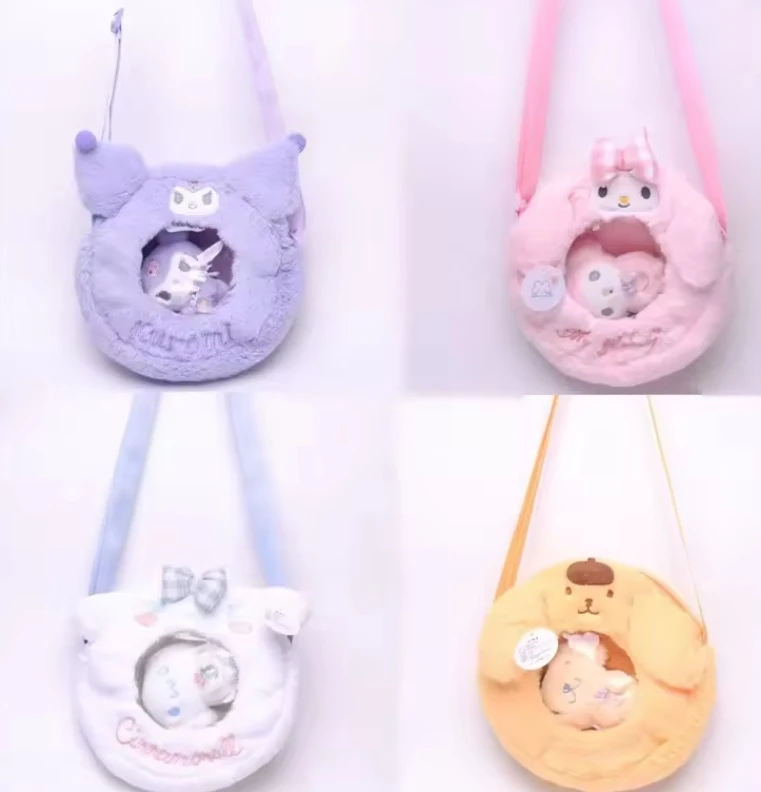 Kuromi Cinnamoroll Anime Stuffed Plush Bag for Girls Cartoon Plush Bag with Melody Transparent Shoulder Bags for Kids