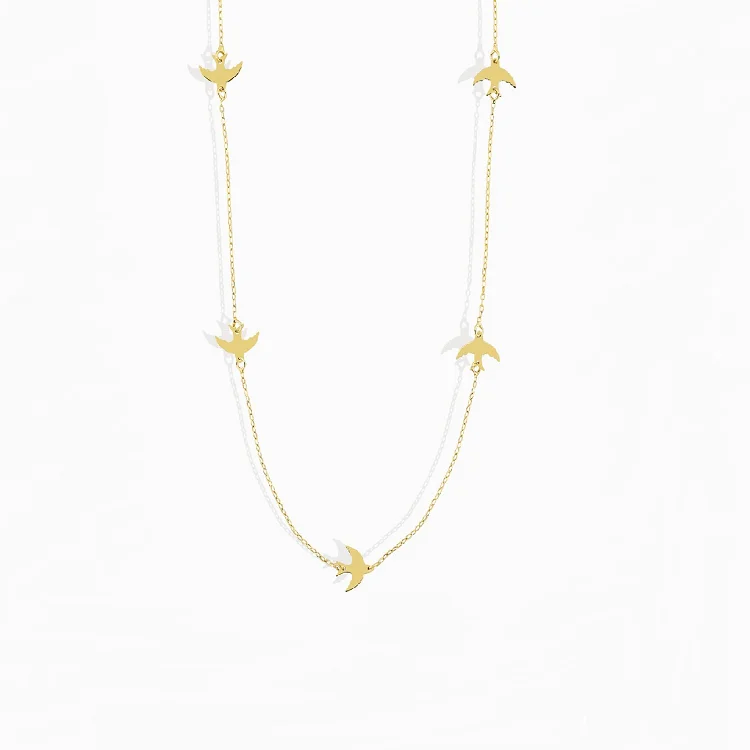 Cute station necklace for girls women accessories 14k gold sterling silver stacking love birds necklace