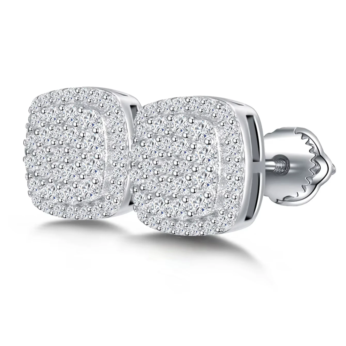 Fine Jewelry Luxury Screw Back Earring Custom 925 Sterling Silver Cushion Shape VVS Moissanite Diamond Stud Earrings