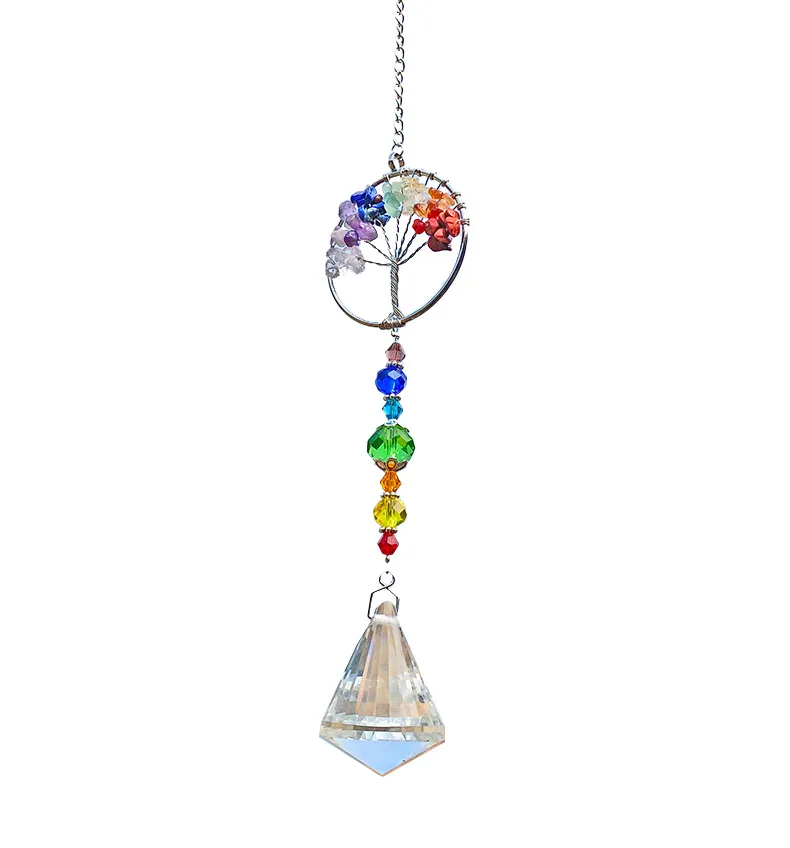 Tree Of Life Crystal Ball Window Hanging Pendant Rainbow Chandelier Decor 7 Chakra Prism Ornaments for