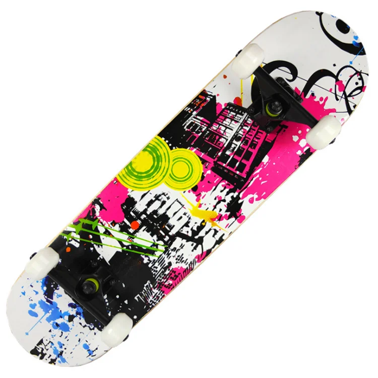 Professional Maple Skateboard Black and White Grid Checkerboard Concave Plate Double Rocker Skate Board for Beginners