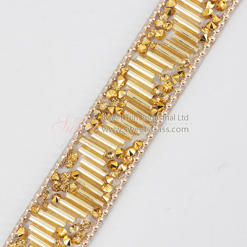 Wholesale Iron on  Glass Stone Rhinestone Crystal Sheet Decor Hotfix Flat Back Beaded Acrylic Trim for Sandal Handbags