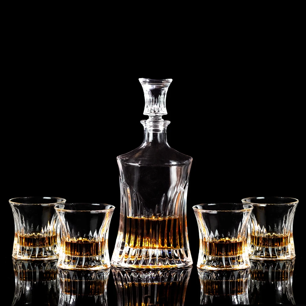 Wholesale Lead-Free Crystal Whiskey Decanter Set with 4 Old Fashioned Whisky Glasses for Liquor Bourbon