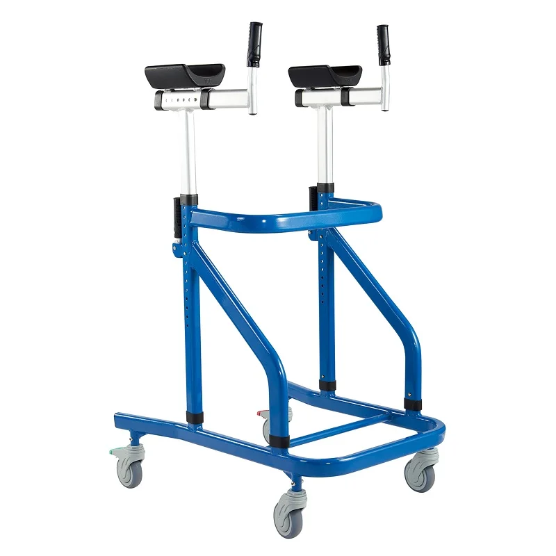 Blue colour height adjustable walking aid aluminium rehabilitation 4 wheel walker with handle bars